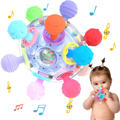 Baby Sensory Teething Toys - Infant Teethers Montessori Toys, Updated Infant Sensory chew rattles Toy Gift for Infant Newborn Boys Girls 0 3 6 9 12 18 Months Shower Gifts Toddler Learning Toys (Blue)