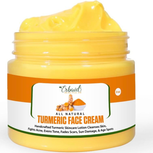 Erbaid Turmeric Cream for Face & Body - All Natural Turmeric Skin Brightening Lotion - Cleanses Skin, Lightens Spots, Marks, Acne & Scratches