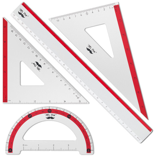 Mr. Pen- Geometry Set, Red Stripes, 4 Pack, Metal Geometry Kit, Triangle Ruler, Metal Ruler, Drafting Triangles, Metal Protractor, Metal Set Square, Drafting Ruler, Drafting Set