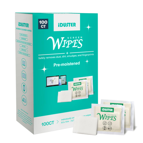 iDuster Cleaning Wipes for Electronic Devices - 100 Counts Premoistened Glass Cleaning Wipes, Portable Laptop Screen Cleaner, Individually Wrapped Wipes, Travel Size