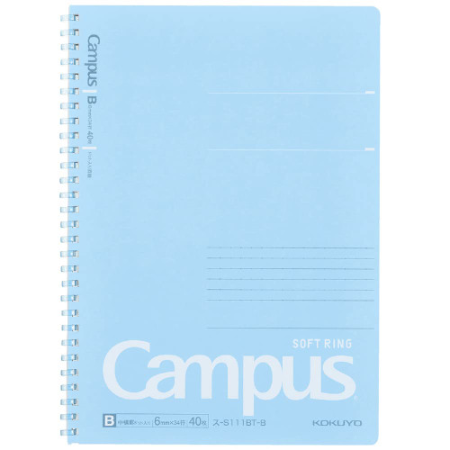 KOKUYO Campus Soft Ring Notebook, Semi-B5, B 6mm Dot Ruled, 34 Lines, 40 Sheets, Blue, Japan Import (SU-S111BT-B)