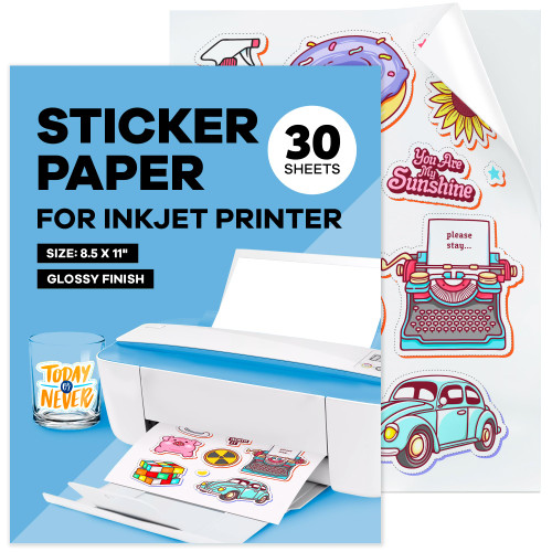 Sticker Paper - Sticker Paper for Inkjet Printer - Printable Vinyl Sticker Paper - (30 Sheets, Glossy White, 8.5x11") - Sticker Printer Paper - Cricut Sticker Paper - Vinyl Sticker Paper Sticker Paper - Sticker Paper for Inkjet Printer - Printable Vinyl Sticker Paper - (30 Sheets, Glossy White, 8.5x11") - Sticker Printer Paper - Cricut Sticker Paper - Vinyl Sticker Paper