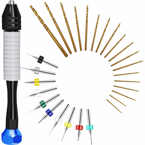 CRAFT911 Hand Drill Bits Set - Pin Vise Hand Drill Manual, Small Micro Drill Bit Set | Jewelry Drill Kit, PCB Mini Drill Bits for Resin Beads Polymer Clay | DYI Jewelry Making Drill, Craft Drill Bit