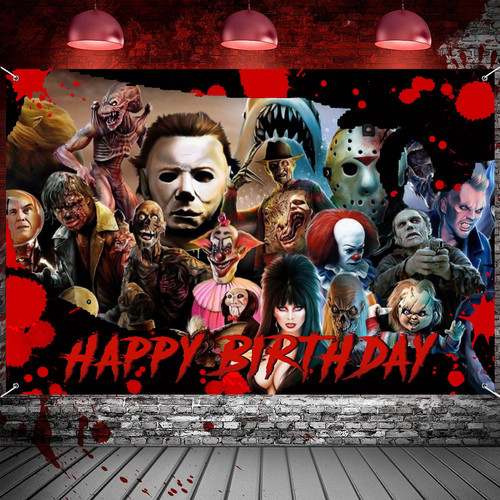 Halloween Horror Happy Birthday Banner 5x3Ft Horror Theme Happy Birthday Banner for Halloween Party Decorations Horror Party Decorations for Halloween Indoor Outdoor Party Supplies