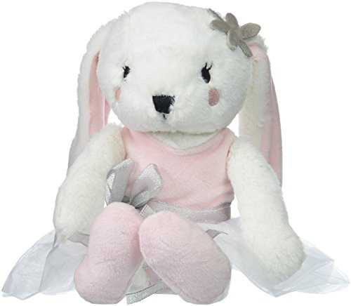 NoJo Ballerina Bows Plush Bunny, White/Pink/Silver