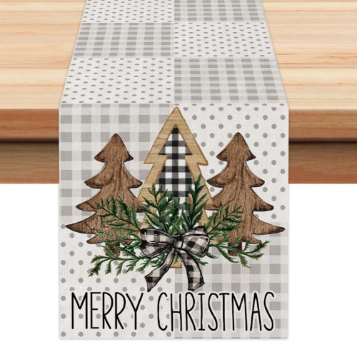 ARKENY Merry Christmas Table Runner 13x72 Inches,Wooden Buffalo Plaid Tree Winter Seasonal Burlap Farmhouse Indoor Outdoor Kitchen Dining Holiday Decoration for Home Party AT499-72 ARKENY Merry Christmas Table Runner 13x72 Inches,Wooden Buffalo Plaid Tree Winter Seasonal Burlap Farmhouse Indoor Outdoor Kitchen Dining Holiday Decoration for Home Party AT499-72