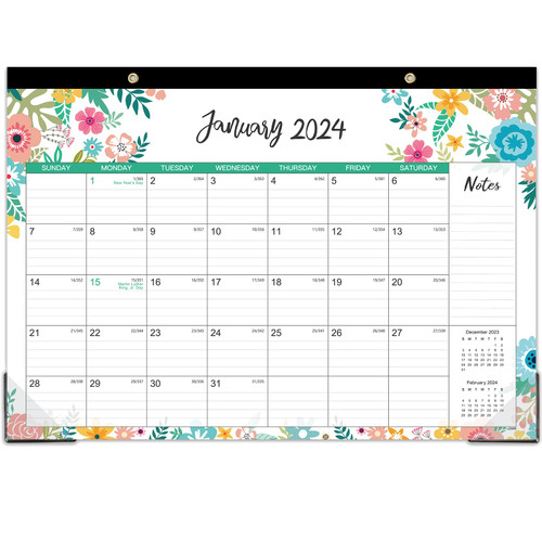 2024 Desk Calendar - 12 Monthly Desk/Wall Calendar 2024, January - December 2024 Calendar, 12'' X 17'', 2024 Desk Calendar with Julian Date, Large Ruled Blocks