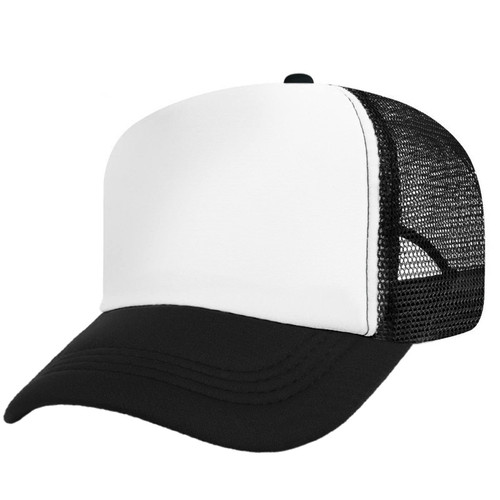 TOPTIE Kids 5 Panel Mesh Trucker Cap Adjustable Snapback Hat Blank Foam Trucker Hat-Black/White