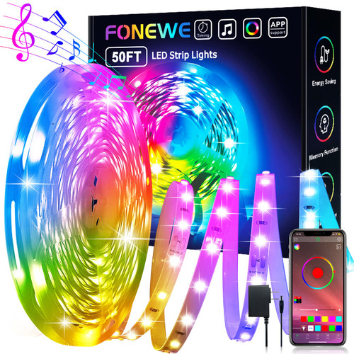FONEWE RGB LED Strip Lights 50FT LED Lights for Bedroom RGB Music Sync Color Changing Led Light Strip LED Lights for Halloween Christmas Home Decorations FONEWE RGB LED Strip Lights 50FT LED Lights for Bedroom RGB Music Sync Color Changing Led Light Strip LED Lights for Halloween Christmas Home Decorations