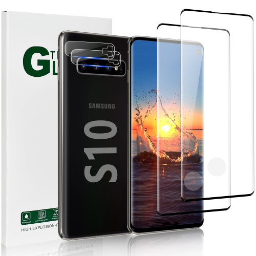 [2+2Pack] Galaxy S10 Screen Protector with Camera Lens Protector,[9H Hardness] [Anti Scratch] [3D Curved] [HD Tempered Glass] for Samsung Galaxy S10 (6.1 Inch)