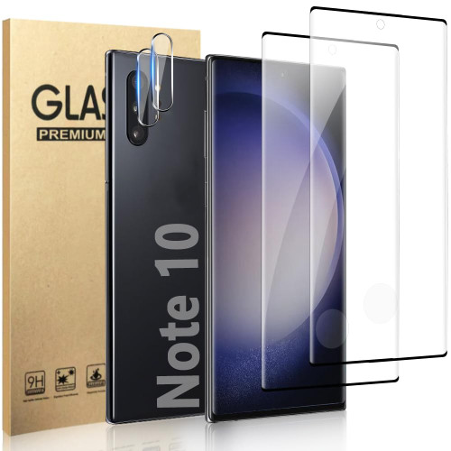 LETANG [2+2Pack] Galaxy Note 10 Screen Protector Tempered Glass + Camera Lens Protector [9H Hardness][Compatible Fingerprint] 3D Curved HD Clear Glass Film for Samsung Galaxy Note 10 (6.3 Inch)