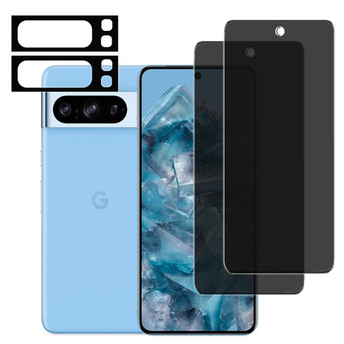 GLBLAUCK [4 Packs for Google Pixel 8 Pro 5G Privacy Screen Protector [2 Packs] + Camera Lens Protector [2 Packs], Anti-Spy 9H Hardness Anti-Scratch Tempered Glass for Google Pixel 8 Pro 5G