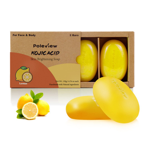 Poleview Kojic Acid Soap for Dark Spots, Natural Skin Lightening Soap for Body & Face Glowing Radiance Skin, Even Skin Tone and Reduce Appearance of Hyperpigmentation - 2 Bars 135g