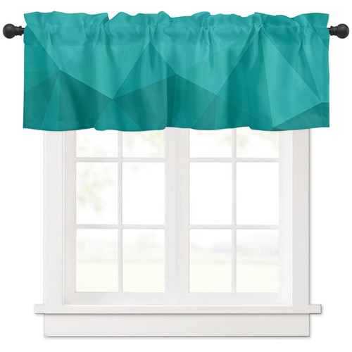 Curtain Valance for Windows Irregular Geometric Rod Pocket Valance Window Treatments 1 Panel Teal Turquoise Gradient Short Curtains for Kitchen Windows Bathroom Bedroom 54 x 18 inch