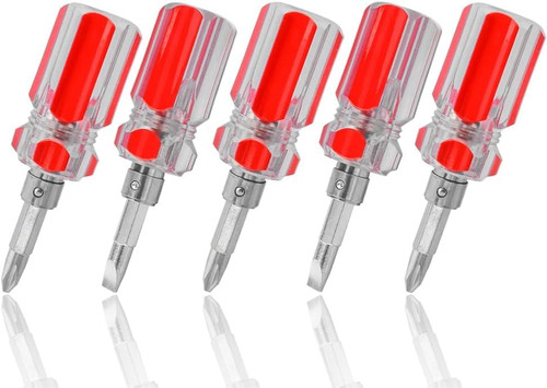Bestgle 5Pcs Stubby Magnetic Short Screwdriver with Phillips and Flat Heads, Sewing Machine Repair Portable 2-in-1 Small Ultra Short Screwdriver Tool Set