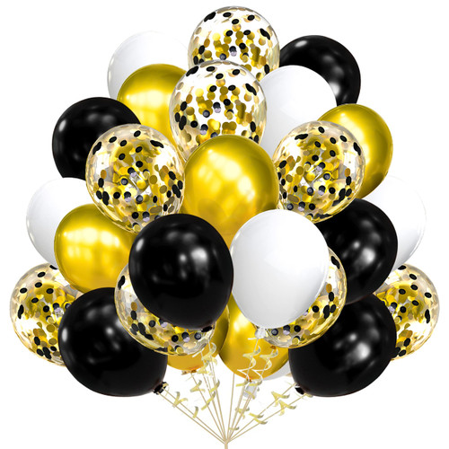 AULE Metallic Gold and Premium Latex Black White Balloons 60 Pack 12inches and Black Gold Confetti Balloons with Gold Ribbons Set for Birthday Graduation Wedding Party Decorations AULE Metallic Gold and Premium Latex Black White Balloons 60 Pack 12inches and Black Gold Confetti Balloons with Gold Ribbons Set for Birthday Graduation Wedding Party Decorations
