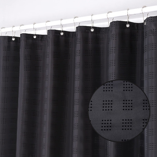 SpaceDresser Jacquard Fabric Shower Curtain,Shower Curtain Liner,Hotel Quality Waffle Weave Bathroom Curtain with Grommets,72 x 72 Inches Long Waterproof Shower Curtains Black