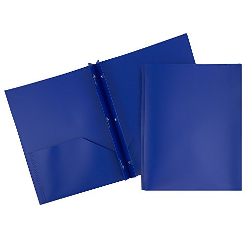 JAM PAPER Plastic 2 Pocket School POP Folders with Metal Prongs Fastener Clasps - Dark Blue - 6/Pack