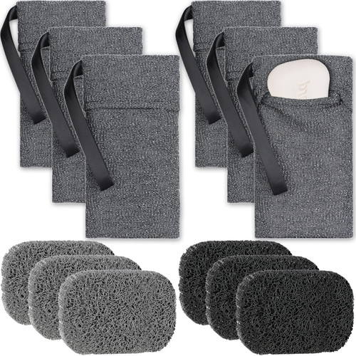 6 Pack Soap Saver Bags and Pads Set, Soap Pocket Exfoliating Soap Saver Pouch for Large Bar Soap or Leftover Bits, Body Scrubber Sponge for Men and Women for Bathing and Showering (6 Pack)