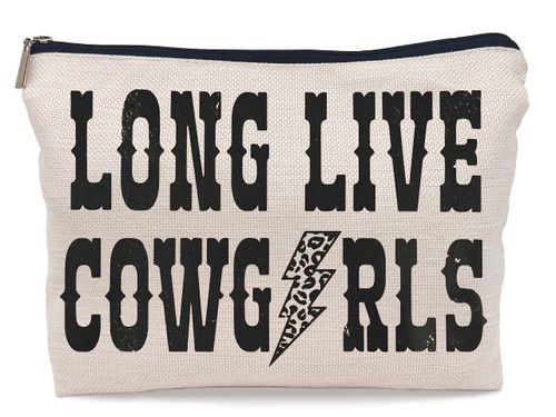 Lacosu Retro Western Long Live Cowgirls Makeup Bags Leopard Lightning Bolt Makeup Bag Cosmetic Bag Zipper Pouch Toiletry Bags,Gifts for Cowboy Cowgirl Women Teenage Girls