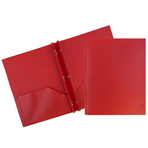 JAM PAPER Plastic 2 Pocket School POP Folders with Metal Prongs Fastener Clasps - Red - 6/pack