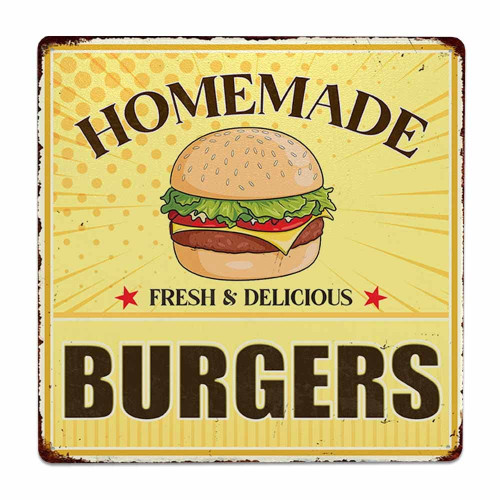 SCAZOMV Burgers Tin Signs Funny Food Poster Vintage Metal Sign Wall Decor for Home Kitchen Bar Restaurant Cafe Pub 8x8 Inch SCAZOMV Burgers Tin Signs Funny Food Poster Vintage Metal Sign Wall Decor for Home Kitchen Bar Restaurant Cafe Pub 8x8 Inch