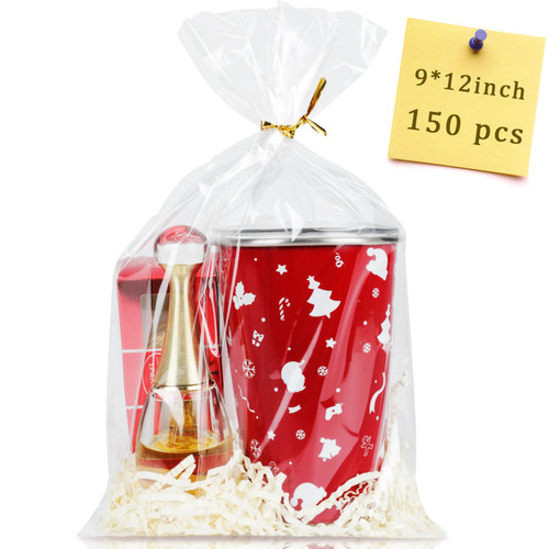 Labeol 150pcs Cellophane Bags 9x12 Treat Bags with Ties Clear Gift Bags Candy Bags Cookie Bags for Packaging Party Favor Halloween Christmas Gift Wrapping