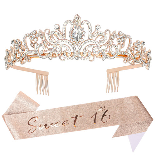 YARIEW Sweet 16 Birthday Decorations for Girls, Rose Gold Sweet 16 Sash and Tiara, Birthday Crown and Sash, 16th Birthday Gifts for Girls, Sweet Sixteen Gifts for Girls YARIEW Sweet 16 Birthday Decorations for Girls, Rose Gold Sweet 16 Sash and Tiara, Birthday Crown and Sash, 16th Birthday Gifts for Girls, Sweet Sixteen Gifts for Girls
