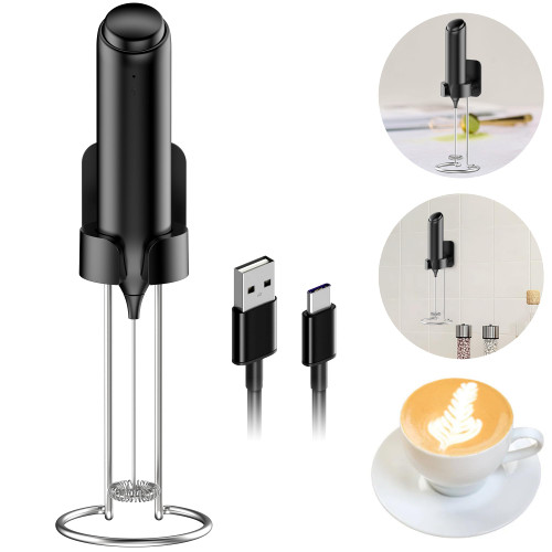 Homradise Electric Milk Frother Handheld, Coffee Frother Battery Operated Foam Maker Frother for Coffee, Frappe, Latte, Matcha, Protein Powder-Black (USB Rechargeable+Stand) Homradise Electric Milk Frother Handheld, Coffee Frother Battery Operated Foam Maker Frother for Coffee, Frappe, Latte, Matcha, Protein Powder-Black (USB Rechargeable+Stand)