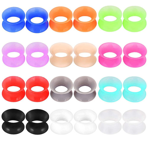 CHARMONLINE 24PCS Soft Silicone Ear Gauges Flesh Tunnels Plugs Stretchers Expander Double Flared Flesh Tunnels Ear Piercing Jewelry for Women Men (0g(8mm))