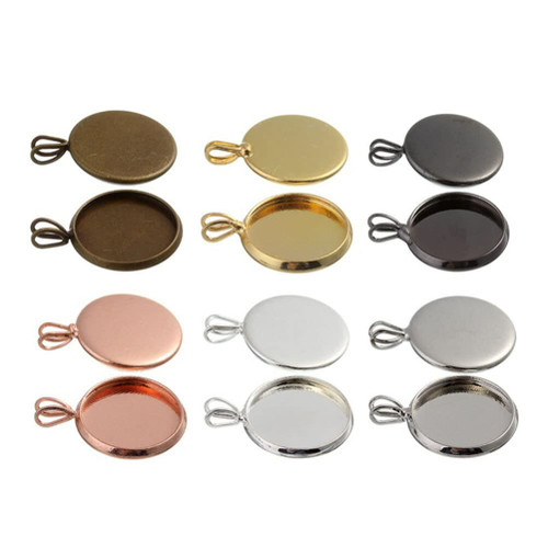 WHAMVOX 10PCS tray pendant blank pendant trays Photo Setting Tray bezel pendant trays DIY bracelet pendant trays round tray cabochon settings trays copper plating pendant jewelry base