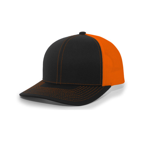 Pacific Headwear Standard Trucker Snapback Cap, Black/Neon Orange/Black, One Size