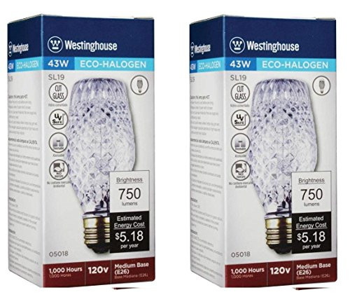 Westinghouse 43W SL19 Halogen Cut Glass Light Bulb with Medium Base (2 Pack)