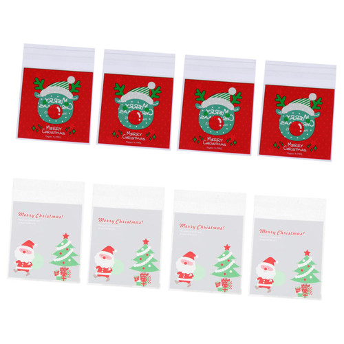 BESTOYARD 200pcs Christmas Cellophane Bags Self-adhesive Xmas Candy Bags Christmas Goodie Bags Xmas Cookie Bags Holiday Party Favor Bag clear candy bags Creative Gift Bag biscuit storage bag