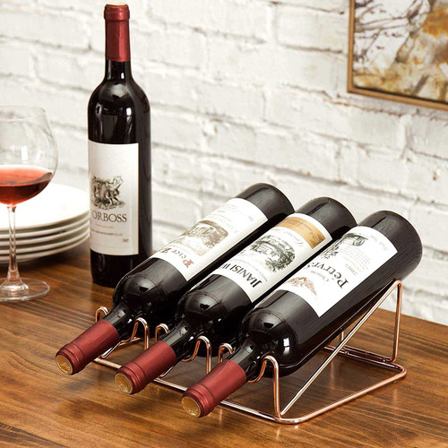 Countertop Wine Rack - 3 Bottle Wine Holder for Wine Storage - No Assembly - Modern Gold Metal Wine Rack - Wine Racks Countertop - Small Wine Rack - Wine Bottle Storage - Tabletop Wine Rack