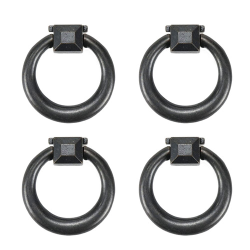 Semetall 4pcs Metal Cabinet Ring Pull Handles Black Drop Ring Drawer Pulls Knobs with Screws