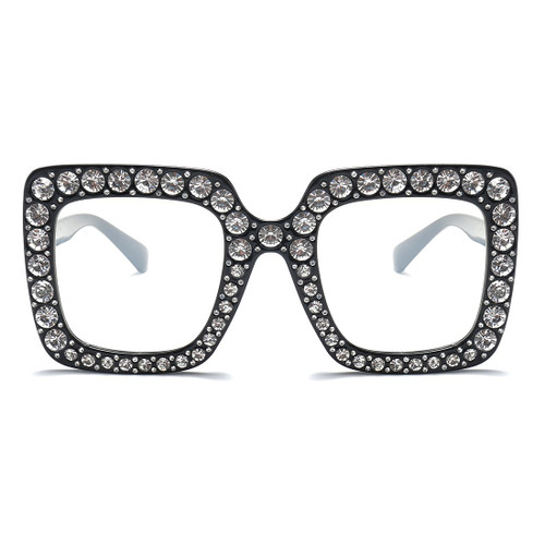 Azoxus Bling Rhinestone Square Sunglasses Women Trendy Oversized Gradient Lens Crystal Glasses Clear