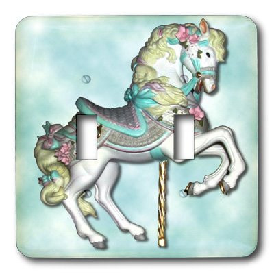 3dRose LLC lsp_1186_2 Carousel Horse In Blue, Double Toggle Switch