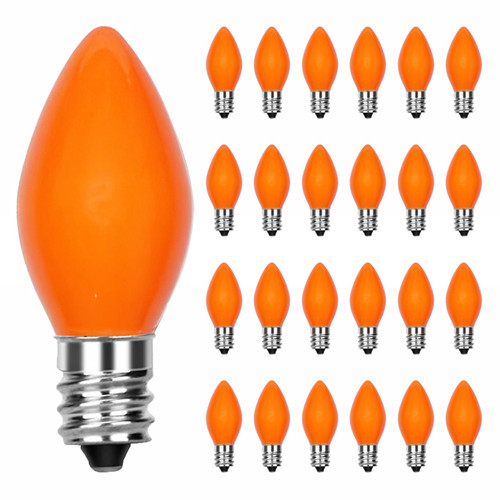 Cbebew 25 Pack C7 Replacement Bulbs, Halloween Ceramic Orange Light Bulbs, C7 Night Light for Decorative Lights and Halloween Strings, Candelabra E12 Base, 5 Watts Cbebew 25 Pack C7 Replacement Bulbs, Halloween Ceramic Orange Light Bulbs, C7 Night Light for Decorative Lights and Halloween Strings, Candelabra E12 Base, 5 Watts