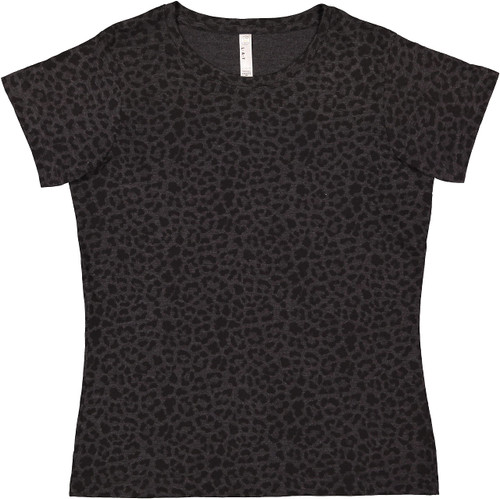 LAT Ladies' 100% Cotton Jersey Crew Neck Short Sleeve Tee, Black Leopard, Medium