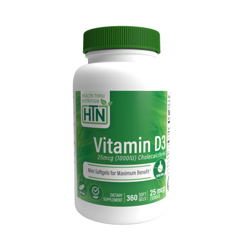 Health Thru Nutrition Vitamin D3 1,000iu 25mcg Cholecalciferol | Mini Softgels for Maximum Benefit | 3rd Part Tested | Non-GMO USP Grade in Organic EVOO | Immune Health Support (Pack of 360)