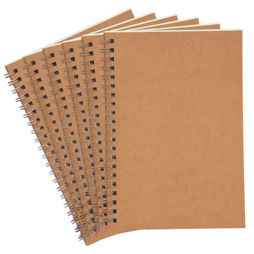 EOOUT 6 Pack Spiral Notebook College Ruled Notebook, 7.48 x 5.11 Inches Journal Sketchbook Soft Kraft Cover,100 Pages/ 50 Sheets for Students Office Business