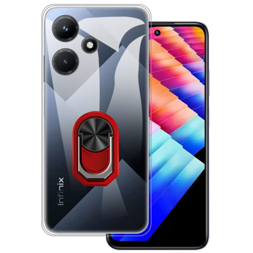for Infinix Hot 30 Play Ultra Thin Phone Case + Ring Holder Kickstand Bracket, Gel Pudding Soft Silicone Phone (RedRing-T)
