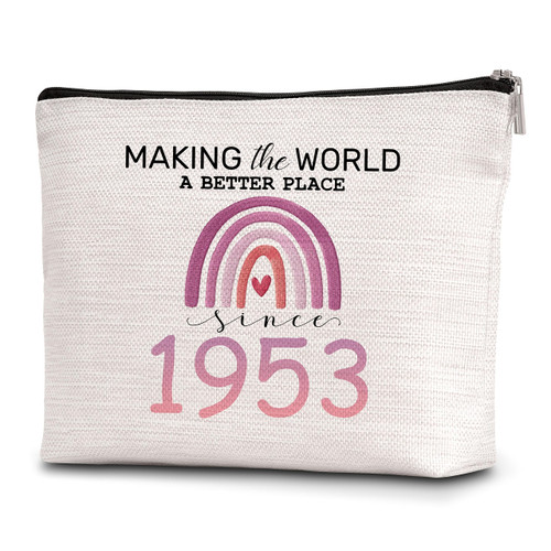 70th Birthday Decorations Makeup Bag, Making The World a Better Place Since 1953, Boho Rainbow 70 Year Old Birthday Gifts for Female Women Her Aunt Grandma Sister Bestie-A34
