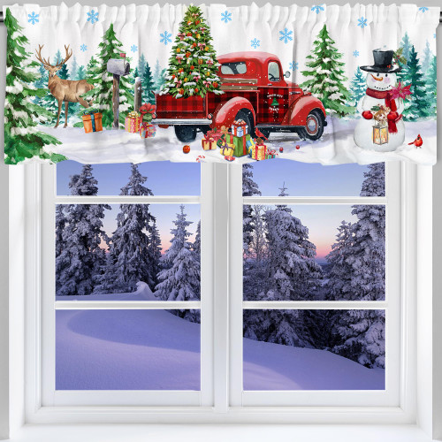 Christmas Valance Curtain for Kitchen-Christmas Decorations Gray Floral Window Valance for Living Room Bedroom Scroll Decor-Christmas Truck Decor Rod Pocket Valances-Window Treatment Valance 18" X 54"