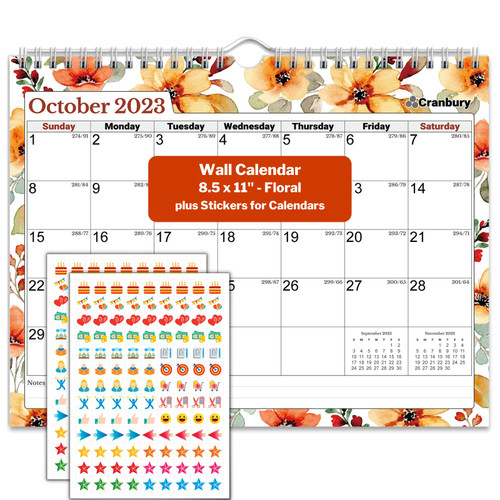 CRANBURY Small Wall Calendar 2024 - (Floral) Use 8.5x11 Calendar Now to December 2024, as Desk Calendar or Hanging Calendar 2024, Flower Designs, Includes Stickers