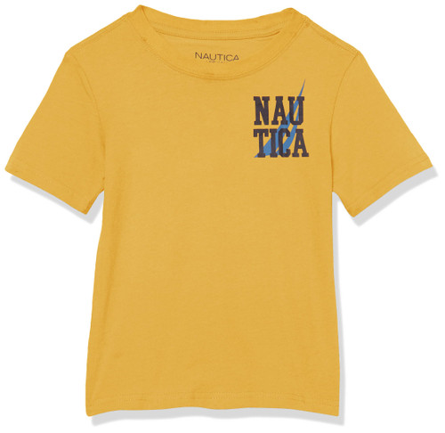 Nautica Boys' Short Sleeve Graphic Crew Neck T-Shirt, Stacked Golden Rod, 14-16