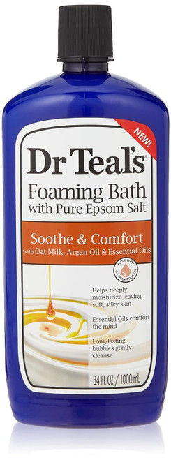 Dr Teal's Foaming Bath with Pure Epsom Salt, Soothe & Comfort with Oat Milk & Argan Oil, 34 fl oz (Packaging May Vary)