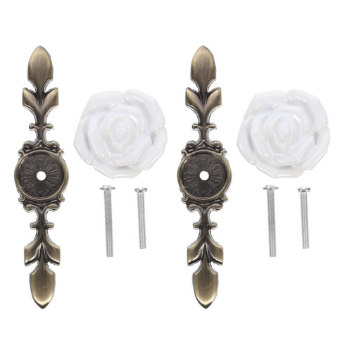 DOITOOL 2pcs Kitchen Cabinet knobs Cupboard Drawer Pull Handles Rose Drawer pulls Rose Cabinet knobs Rose Ceramic Door Knob Drawer Knobs Door Knobs Child Closet Door Antique Cabinet White