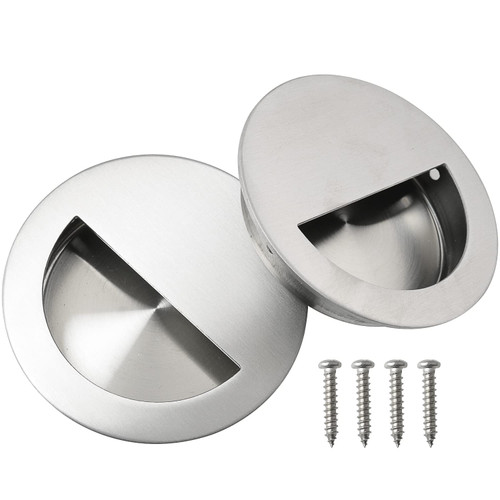 FMHXG 2pcs Recessed Embedded Door Handle 70mm Stainless Steel Round Drawer Handles Hidden Concealed Recessed Sliding Door Pull Handles Invisible Handle Cabinet Pulls